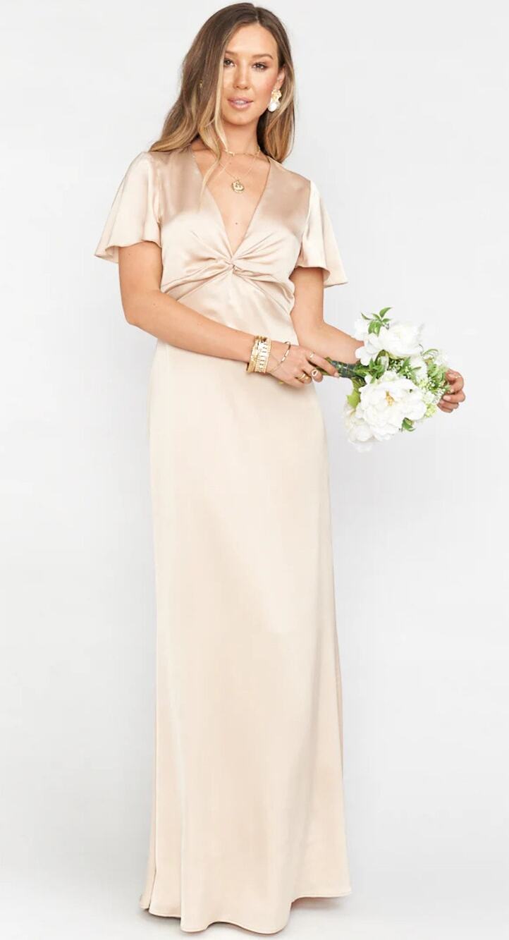 Show Me Your MuMu Rome Twist Gown Dress SZ Extra Small Champagne Luxe Satin Maxi